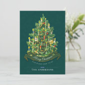Vintage kerstboom Klassieke groene kaart (Staand voorkant)