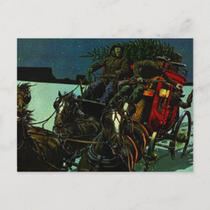 Vintage kerstboom levering west stagecoach feestdagenkaart