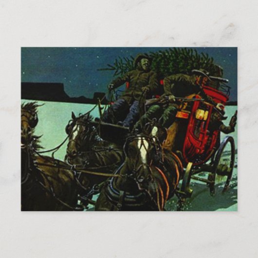 Vintage kerstboom levering west stagecoach feestdagenkaart (Voorkant)