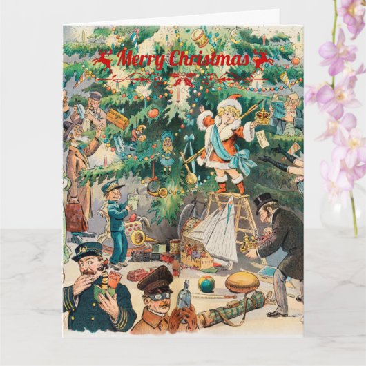 Vintage kerstboom Lithografische Kaart (Orchidee)