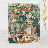 Vintage kerstboom Lithografische Kaart (Gele Bloem)