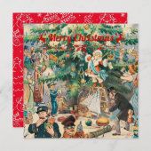 Vintage kerstboom Lithographic Feestdagenkaart (Voorkant / Achterkant)