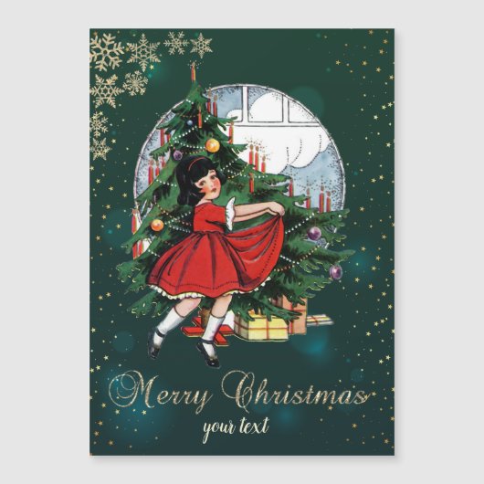 Vintage-kerstboom, Little Girl Snowflakes (Voorkant)