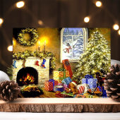 Vintage kerstboom Livingroom Scene Feestdagen Kaart