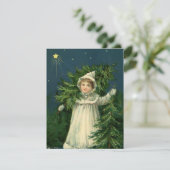 Vintage Kerstboom meisje illustratie kaart (Staand voorkant)