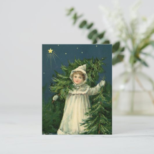 Vintage Kerstboom meisje illustratie kaart (Staand voorkant)