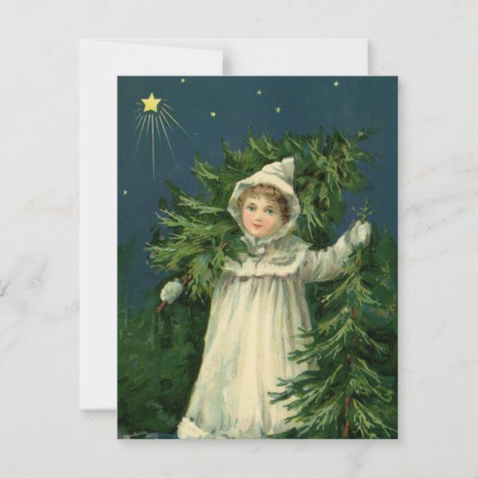 Vintage Kerstboom meisje illustratie kaart (Voorkant)