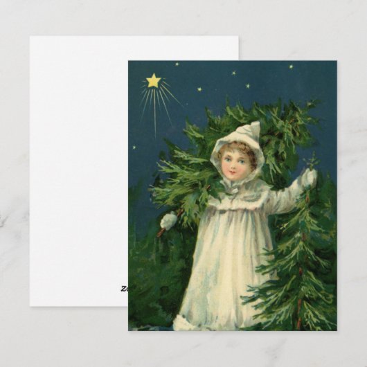 Vintage Kerstboom meisje illustratie kaart (Voorkant / Achterkant)