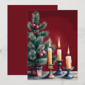 Vintage kerstboom met artistieke kaarsen feestdagenkaart (Voorkant / Achterkant)