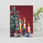 Vintage kerstboom met artistieke kaarsen feestdagenkaart (Staand voorkant)
