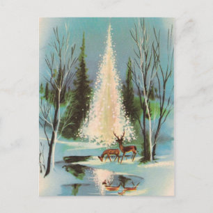 Vintage-kerstboom met deer briefkaart