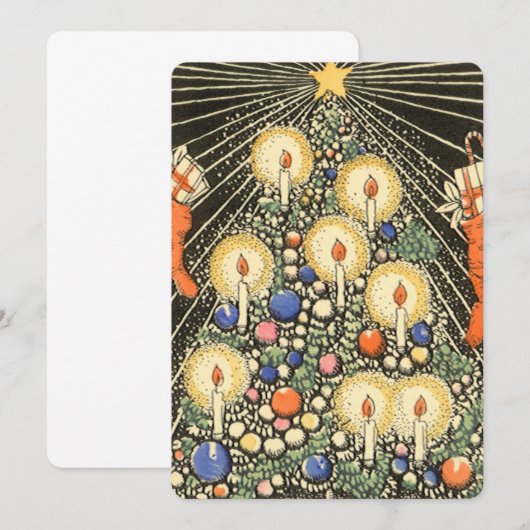 Vintage Kerstboom met kaarsen Uitnodiging (Voorkant / Achterkant)