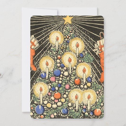 Vintage Kerstboom met kaarsen Uitnodiging (Voorkant)