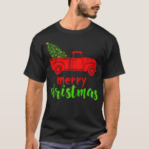 Vintage kerstboom met klassieke vrachtwagenbackgro t-shirt
