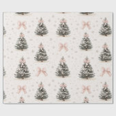 Vintage kerstboom met roze strik cadeaupapier (Vlak)
