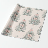 Vintage kerstboom met roze strik cadeaupapier (Uitgerold)