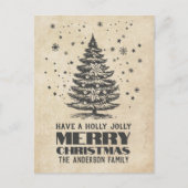 Vintage Kerstboom met Sneeuwvlokken Kerstmis Feestdagenkaart (Voorkant)