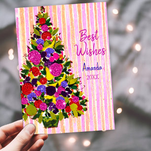 Vintage kerstboom nieuwjaarsgroet feestdagenkaart