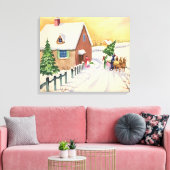 Vintage kerstboom op een sneeuwwinterweg canvas afdruk (Insitu (Woonkamer))