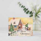 Vintage kerstboom op een sneeuwwinterweg feestdagenkaart (Staand voorkant)