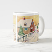 Vintage kerstboom op een sneeuwwinterweg grote koffiekop (Voorkant rechts)