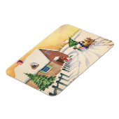 Vintage kerstboom op een sneeuwwinterweg magneet (Linkerzijde)