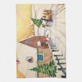 Vintage kerstboom op een sneeuwwinterweg theedoek (Verticaal)