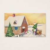 Vintage kerstboom op een sneeuwwinterweg visitekaartjes (Voorkant)