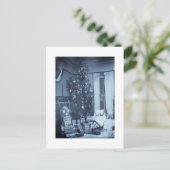 Vintage kerstboom op kerstochtend feestdagenkaart (Staand voorkant)