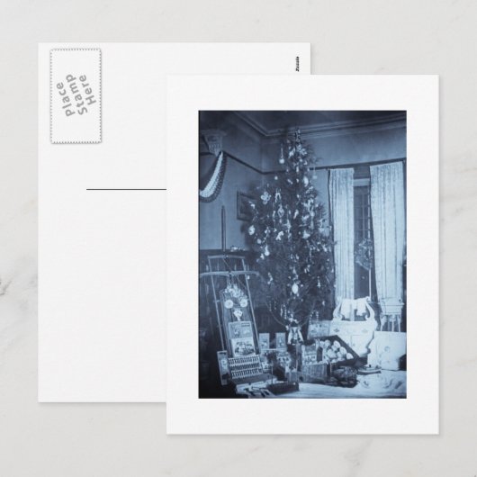 Vintage kerstboom op kerstochtend feestdagenkaart (Voorkant / Achterkant)