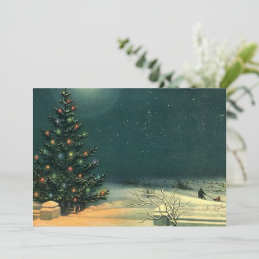 Vintage kerstboom op uitnodiging van nacht (Staand voorkant)