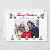 Vintage kerstboom op vrachtwagen Familiefoto Feestdagenkaart (Voorkant)