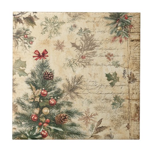Vintage Kerstboom & Ornament (3) Tegeltje (Voorkant)