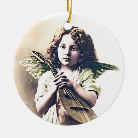 Vintage kerstboom Ornament Angel met Lute (Voorkant)