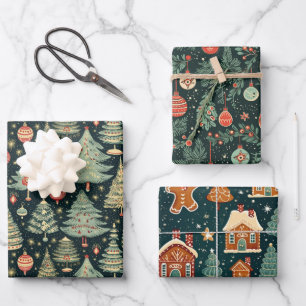 Vintage Kerstboom Ornament Gingerbread Gift Inpakpapier Vel