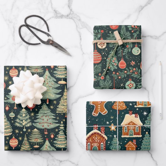 Vintage Kerstboom Ornament Gingerbread Gift Inpakpapier Vel (Voorkant)