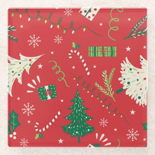Vintage kerstboom: ornamentaal ontwerp. glazen onderzetter (Voorkant)