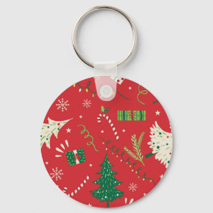 Vintage kerstboom: ornamentaal ontwerp. sleutelhanger