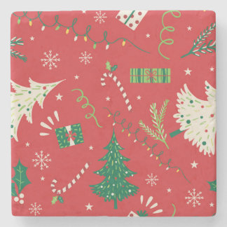 Vintage kerstboom: ornamentaal ontwerp. stenen onderzetter