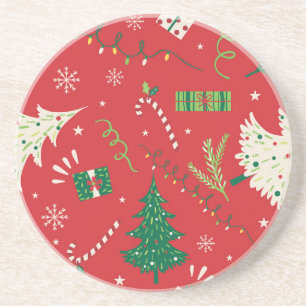 Vintage kerstboom: ornamentaal ontwerp. zandsteen onderzetter