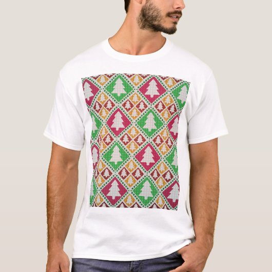 Vintage kerstboom patroon. t-shirt (Voorkant)