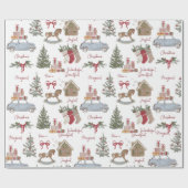 Vintage kerstboom, peperkoek en auto cadeaupapier (Vlak)