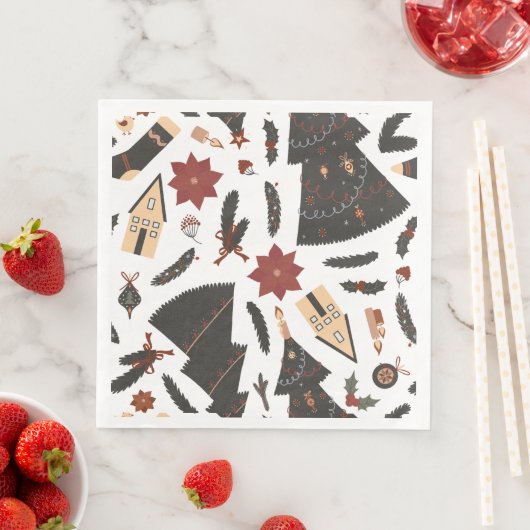 Vintage kerstboom Poinsettia Servet (Insitu)