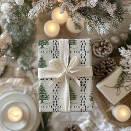 Vintage kerstboom postzegel cadeaupapier