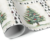 Vintage kerstboom postzegel cadeaupapier (Rol Hoek)