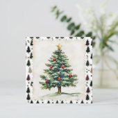 Vintage kerstboom postzegel feestdagenkaart (Staand voorkant)