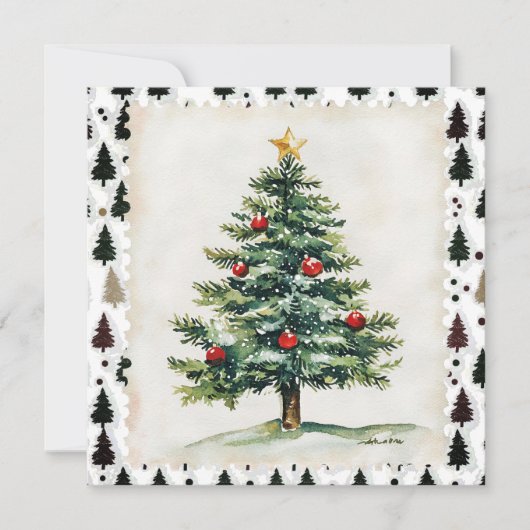 Vintage kerstboom postzegel feestdagenkaart (Voorkant)