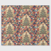 Vintage kerstboom quilt patroon cadeaupapier (Vlak)