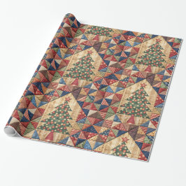 Vintage kerstboom quilt patroon cadeaupapier
