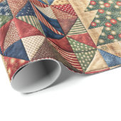 Vintage kerstboom quilt patroon cadeaupapier (Rol Hoek)